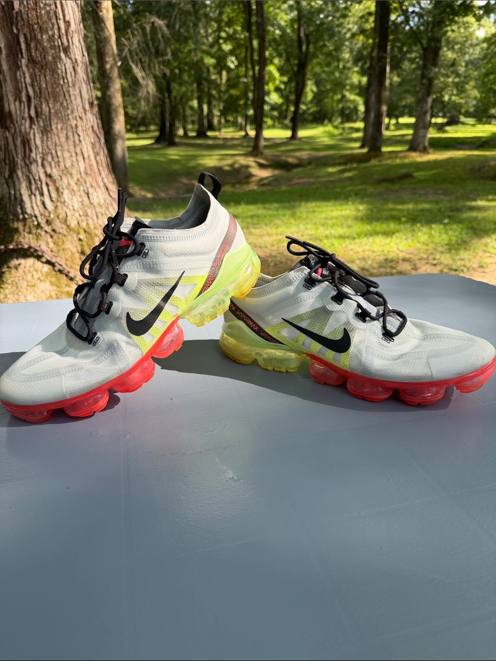 Nike Running VaporMax Athletic Shoes - White, Neon Yellow & Red
